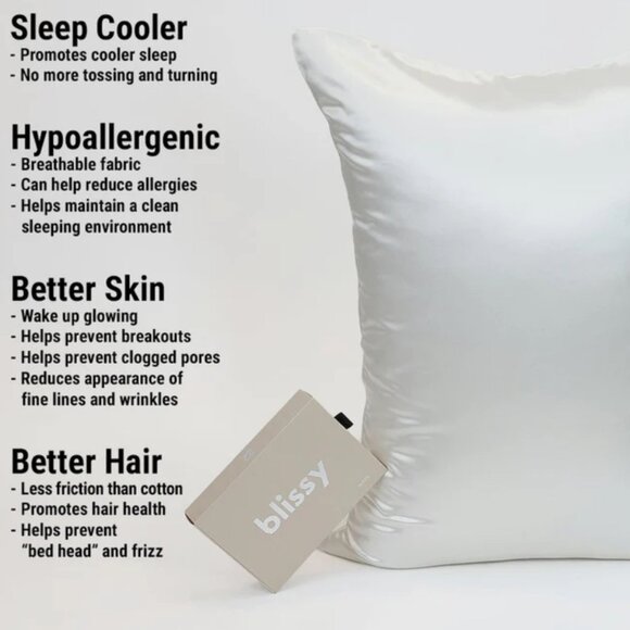 New in Box Beautiful Blissy Pillowcase 100% Mulberry Silk Standard White